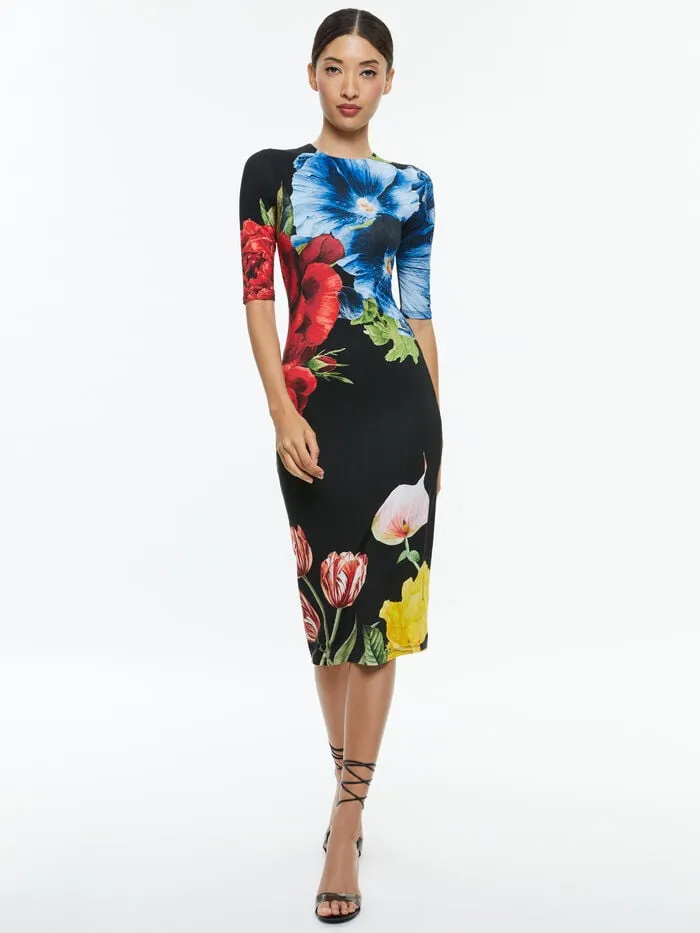 Alice Olivia DRESSES WOMEN DELORA CREW NECK MIDI DRESS Le Parisien Black