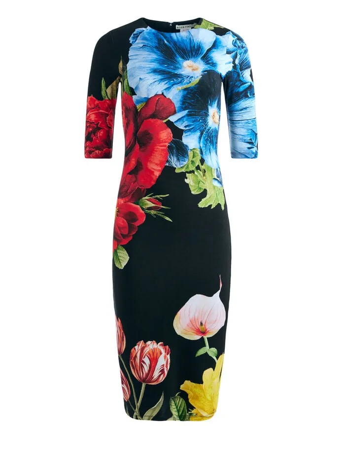 Alice Olivia DRESSES WOMEN DELORA CREW NECK MIDI DRESS Le Parisien Black