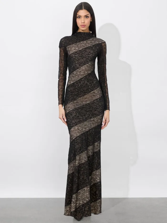 Alice Olivia DRESSES WOMEN DELORA LACE PANELED DRESS Black
