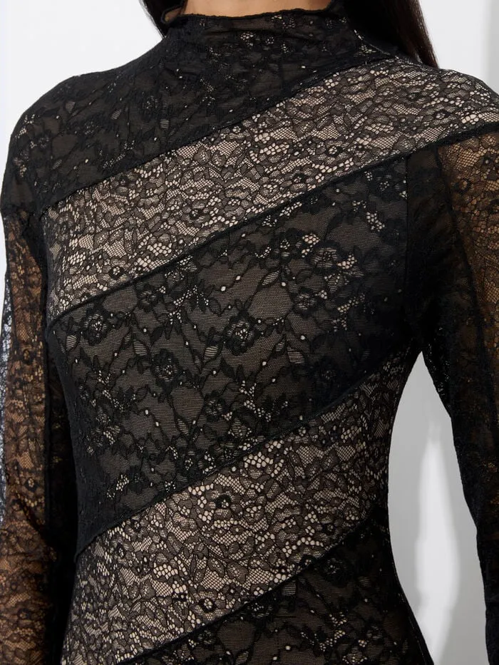 Alice Olivia DRESSES WOMEN DELORA LACE PANELED DRESS Black