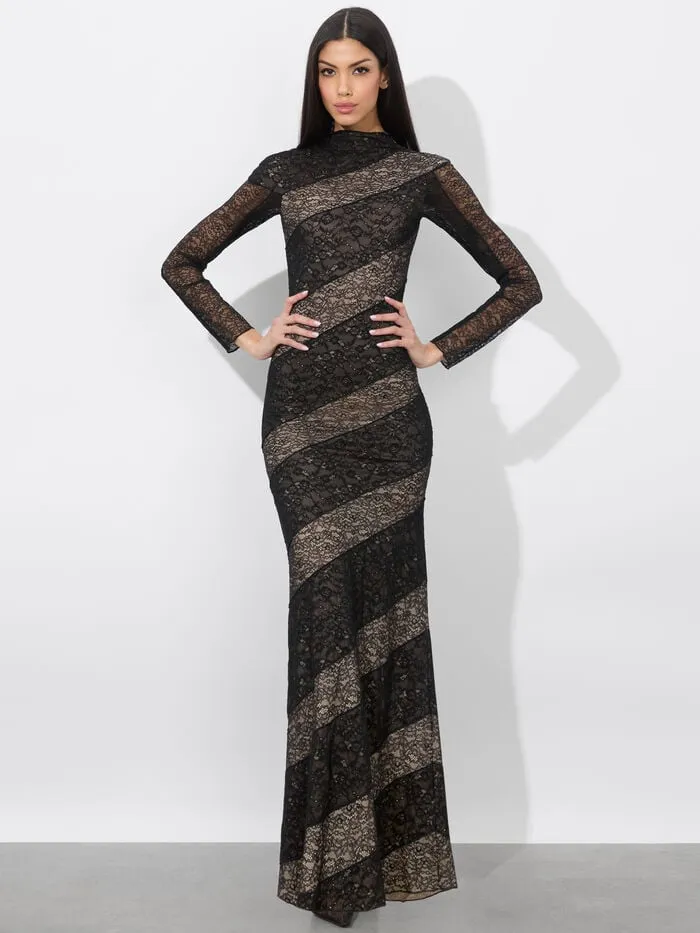 Alice Olivia DRESSES WOMEN DELORA LACE PANELED DRESS Black