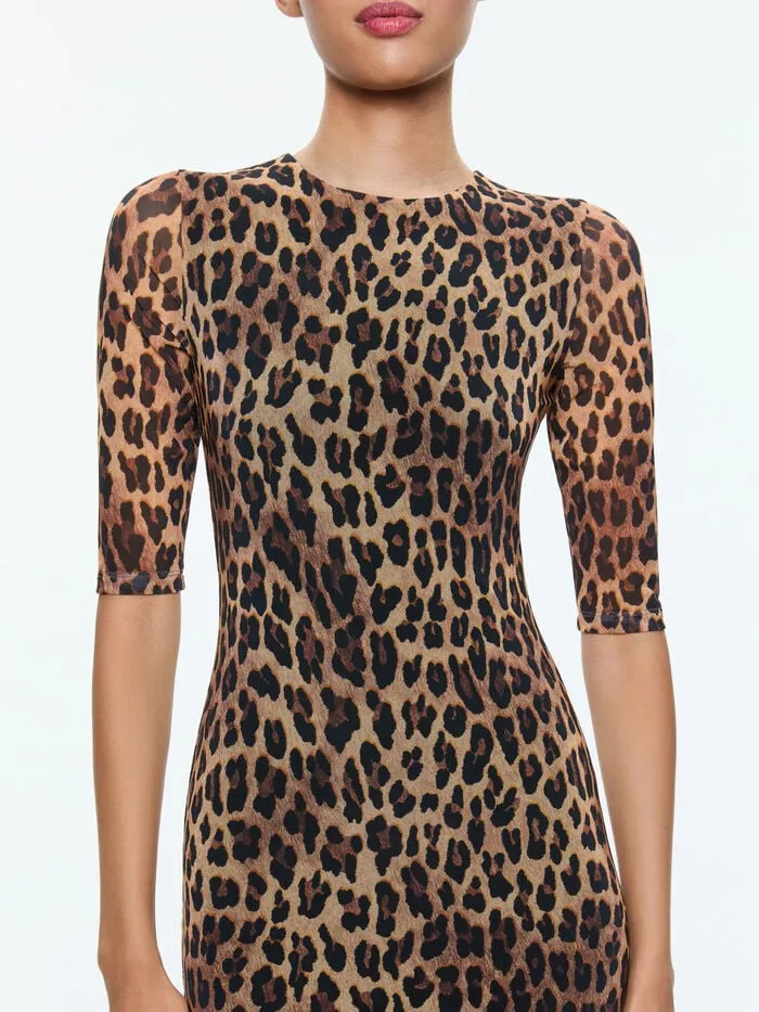 Alice Olivia DRESSES WOMEN DELORA MIDI DRESS Spotted Leopard Dark Tan