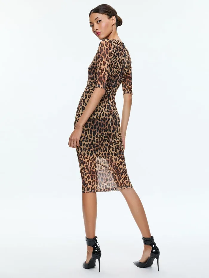 Alice Olivia DRESSES WOMEN DELORA MIDI DRESS Spotted Leopard Dark Tan