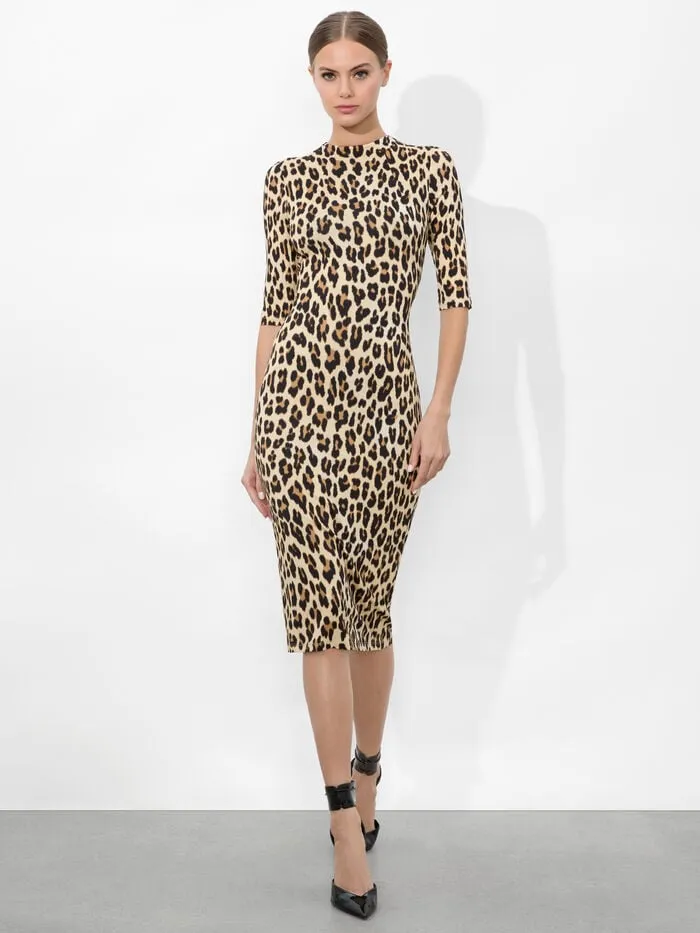 Alice Olivia DRESSES WOMEN DELORA MIDI DRESS Textured Leopard