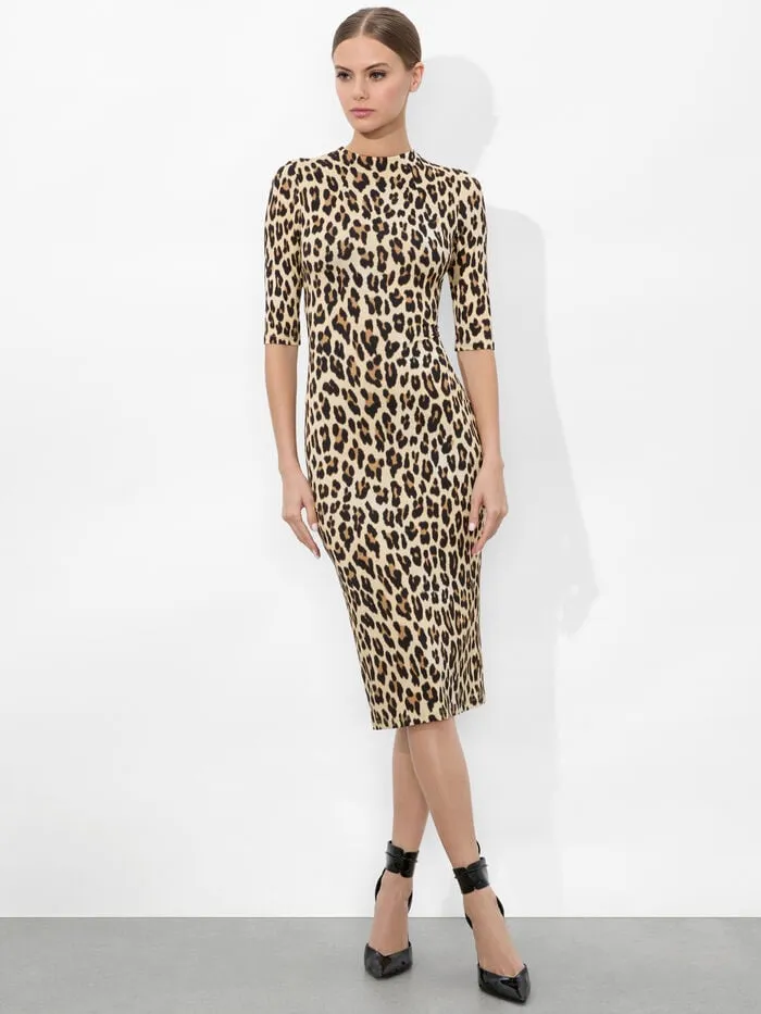 Alice Olivia DRESSES WOMEN DELORA MIDI DRESS Textured Leopard