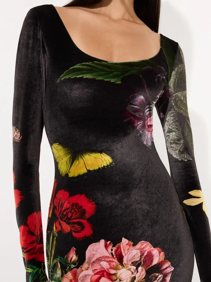 Alice Olivia DRESSES WOMEN DELORA VELVET MIDI DRESS In The Wind Floral
