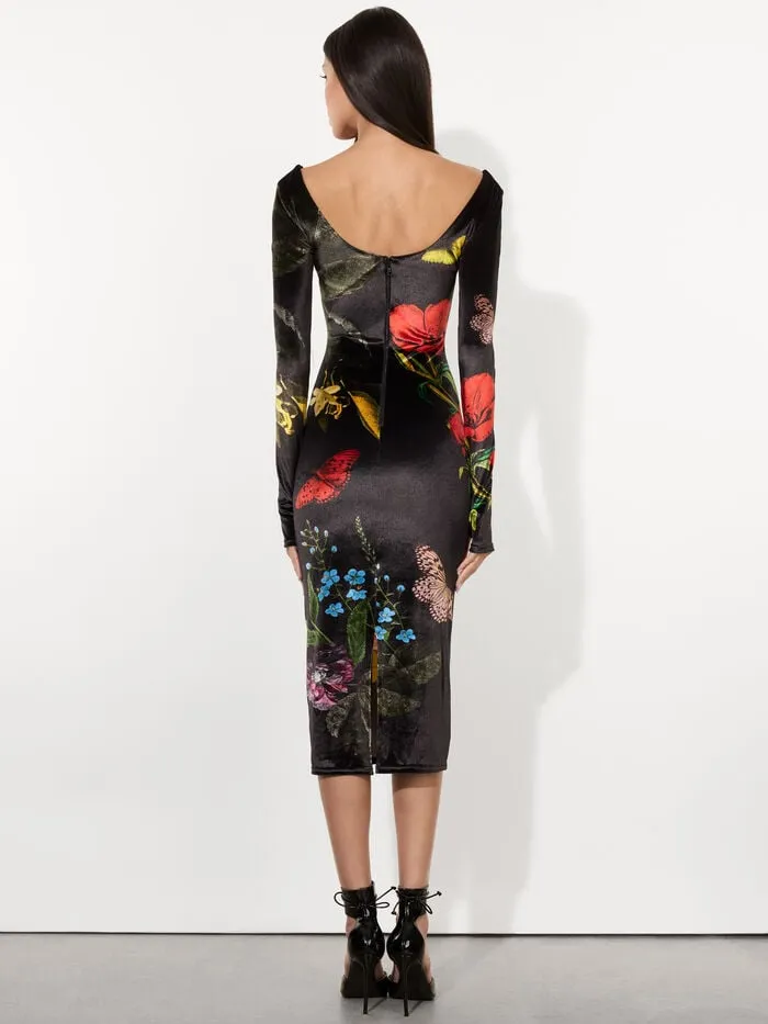 Alice Olivia DRESSES WOMEN DELORA VELVET MIDI DRESS In The Wind Floral