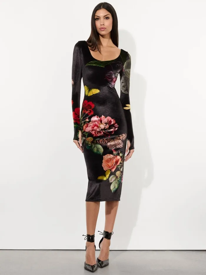 Alice Olivia DRESSES WOMEN DELORA VELVET MIDI DRESS In The Wind Floral
