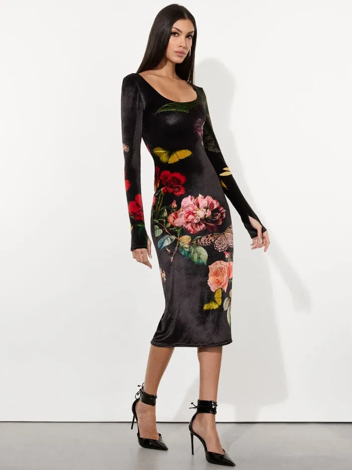 Alice Olivia DRESSES WOMEN DELORA VELVET MIDI DRESS In The Wind Floral