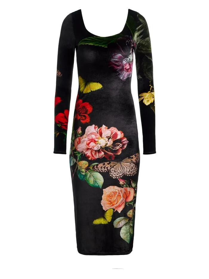 Alice Olivia DRESSES WOMEN DELORA VELVET MIDI DRESS In The Wind Floral