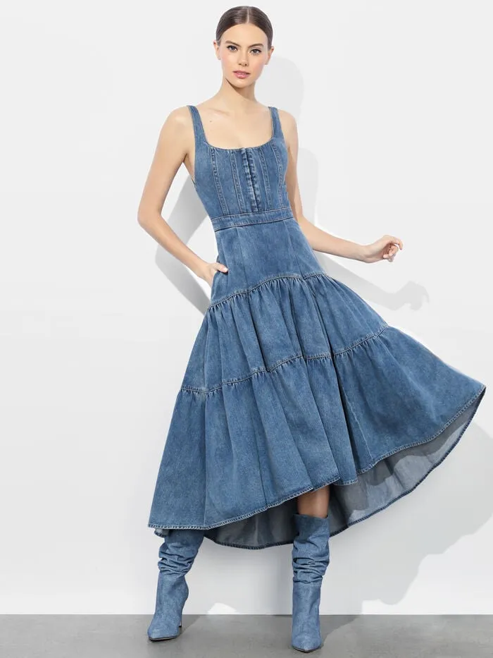 Alice Olivia DRESSES WOMEN DIANA STRUCTURED MIDI DRESS Liana Vintage Blue