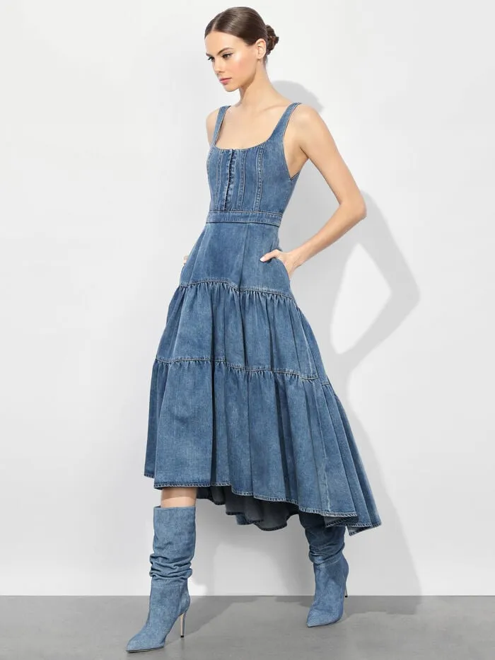 Alice Olivia DRESSES WOMEN DIANA STRUCTURED MIDI DRESS Liana Vintage Blue