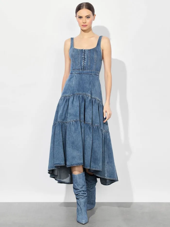 Alice Olivia DRESSES WOMEN DIANA STRUCTURED MIDI DRESS Liana Vintage Blue