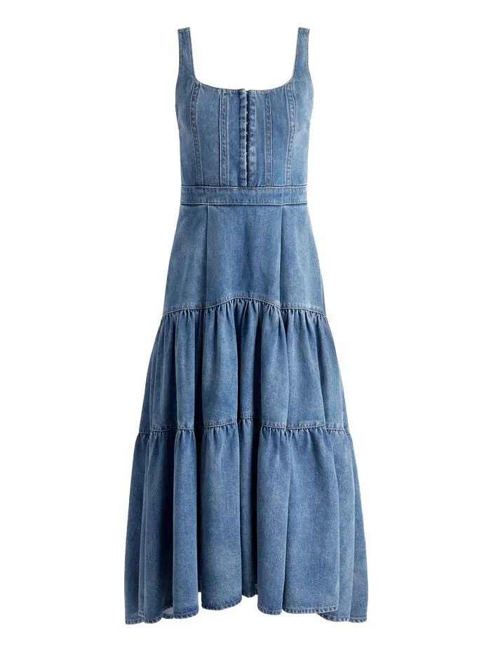 Alice Olivia DRESSES WOMEN DIANA STRUCTURED MIDI DRESS Liana Vintage Blue