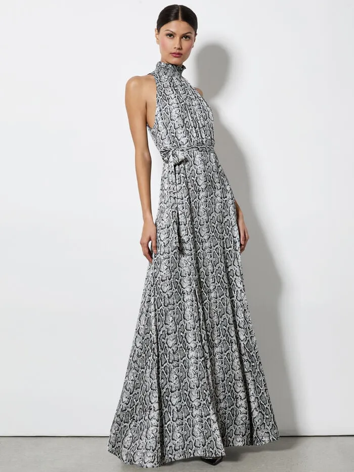 Alice Olivia DRESSES WOMEN DITA MAXI DRESS Off Whiteandblack Python