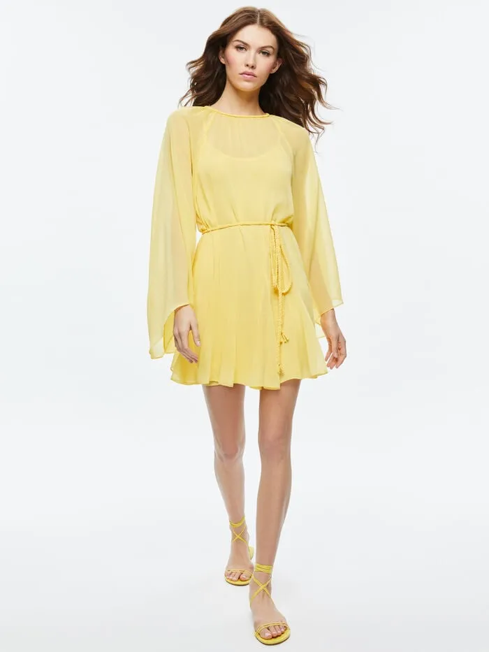 Alice Olivia DRESSES WOMEN GITANA MINI DRESS WITH TIE BELT Lemon Meringue