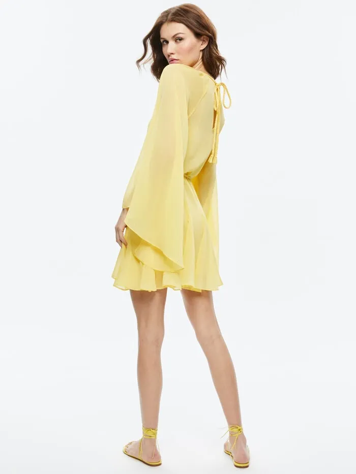 Alice Olivia DRESSES WOMEN GITANA MINI DRESS WITH TIE BELT Lemon Meringue