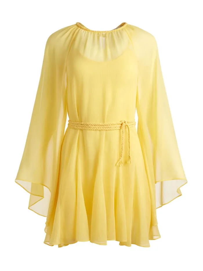 Alice Olivia DRESSES WOMEN GITANA MINI DRESS WITH TIE BELT Lemon Meringue