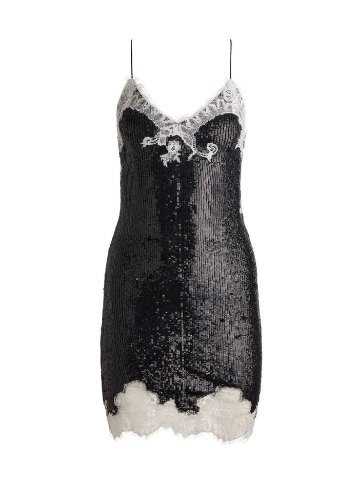 Alice Olivia DRESSES WOMEN HARLEY SEQUIN MINI DRESS Blackandoff White