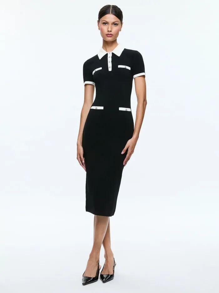 Alice Olivia DRESSES WOMEN IRIS MIDI SWEATER DRESS Blackandsoft White