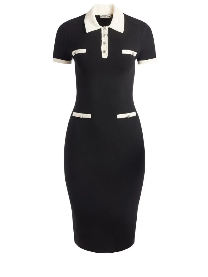 Alice Olivia DRESSES WOMEN IRIS MIDI SWEATER DRESS Blackandsoft White