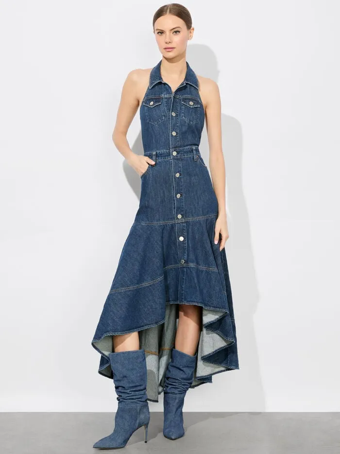 Alice Olivia DRESSES WOMEN JUANA HIGH LOW DENIM DRESS Darby Vintage Blue