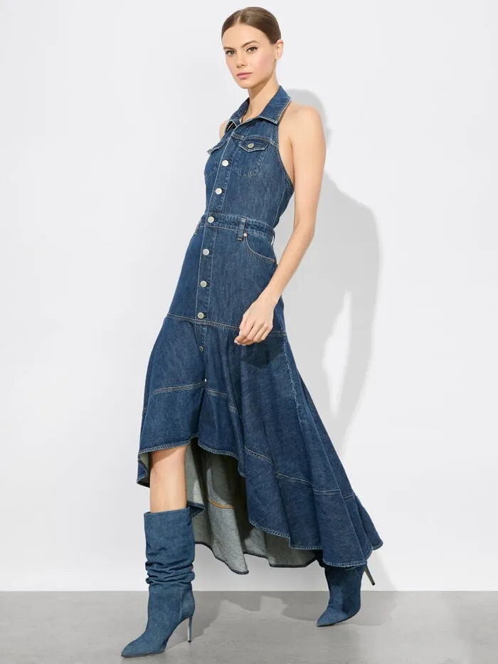 Alice Olivia DRESSES WOMEN JUANA HIGH LOW DENIM DRESS Darby Vintage Blue