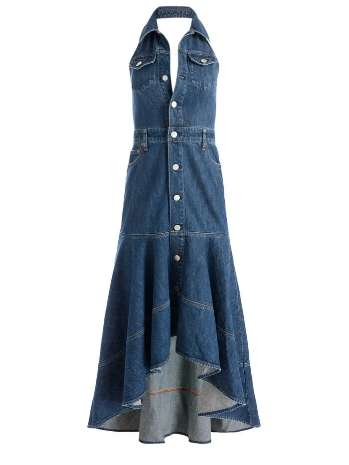 Alice Olivia DRESSES WOMEN JUANA HIGH LOW DENIM DRESS Darby Vintage Blue