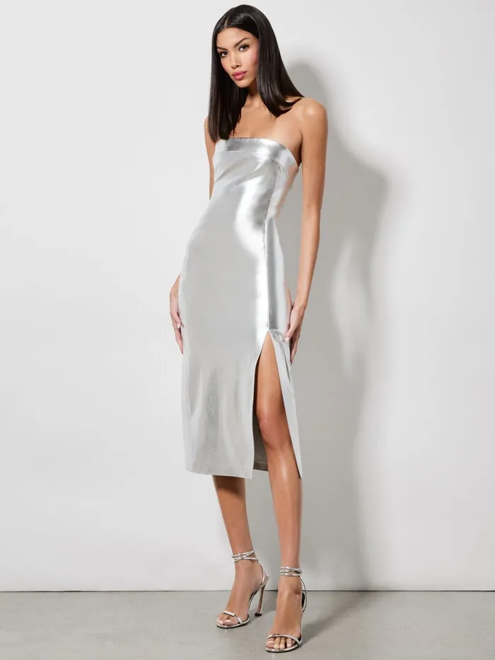Alice Olivia DRESSES WOMEN KELLY VEGAN MIDI DRESS Silver