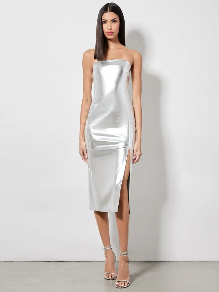 Alice Olivia DRESSES WOMEN KELLY VEGAN MIDI DRESS Silver