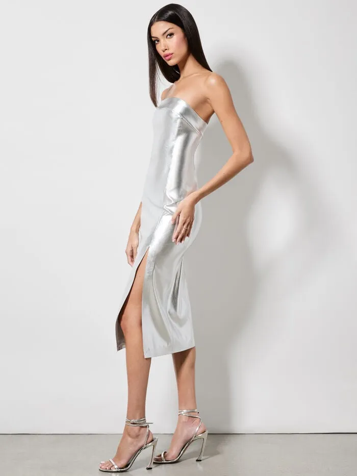 Alice Olivia DRESSES WOMEN KELLY VEGAN MIDI DRESS Silver