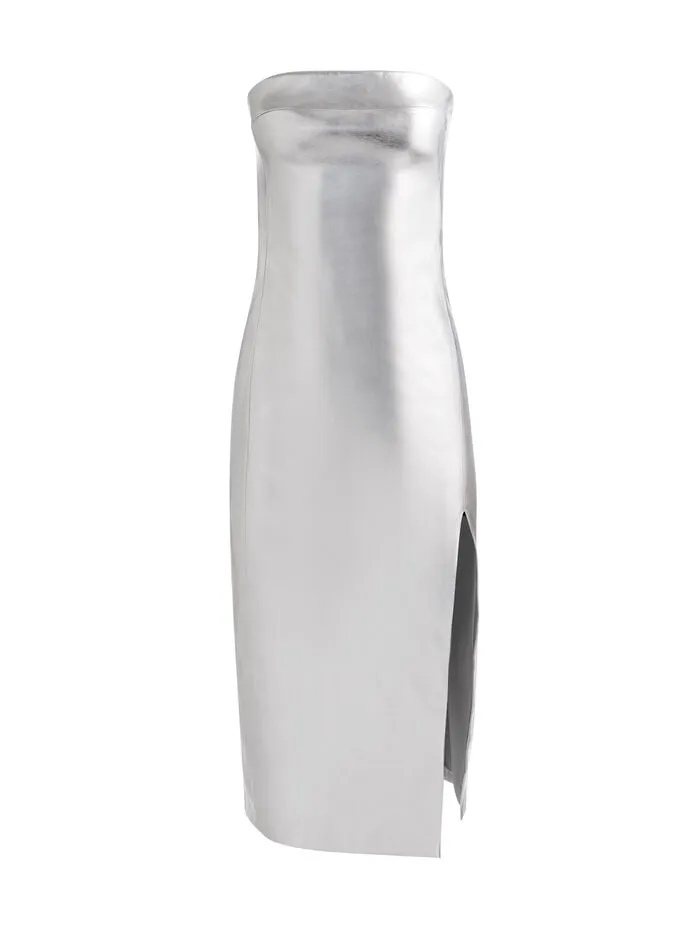 Alice Olivia DRESSES WOMEN KELLY VEGAN MIDI DRESS Silver