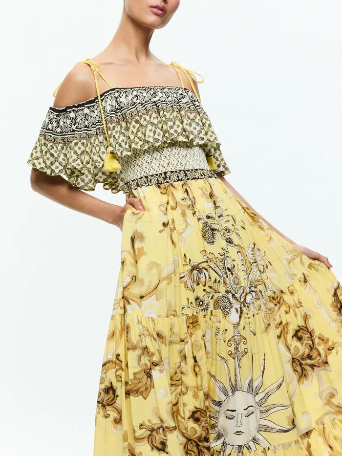 Alice Olivia DRESSES WOMEN KIA OFF THE SHOULDER TIERED MAXI DRESS Lisboa Lemon Meringue