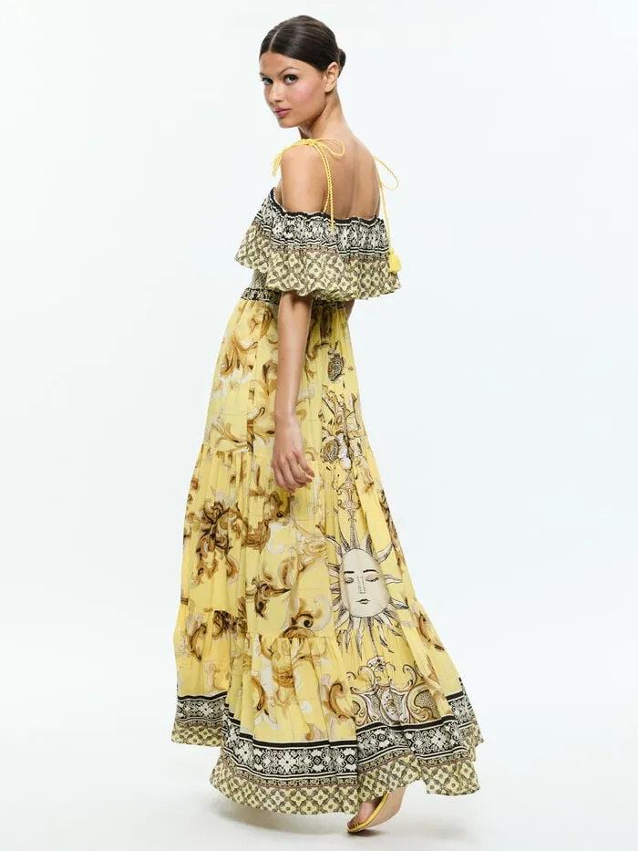 Alice Olivia DRESSES WOMEN KIA OFF THE SHOULDER TIERED MAXI DRESS Lisboa Lemon Meringue