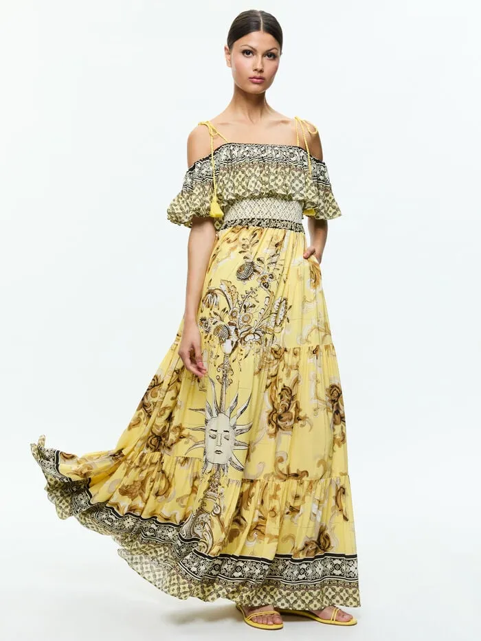 Alice Olivia DRESSES WOMEN KIA OFF THE SHOULDER TIERED MAXI DRESS Lisboa Lemon Meringue