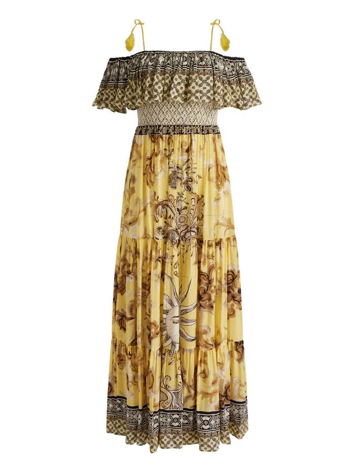 Alice Olivia DRESSES WOMEN KIA OFF THE SHOULDER TIERED MAXI DRESS Lisboa Lemon Meringue
