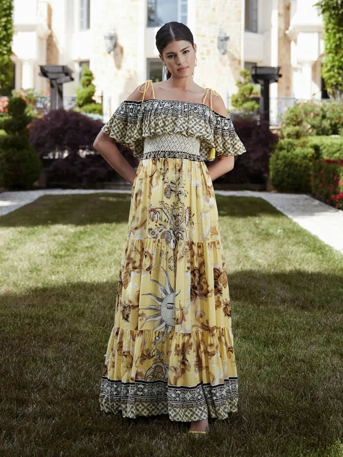 Alice Olivia DRESSES WOMEN KIA OFF THE SHOULDER TIERED MAXI DRESS Lisboa Lemon Meringue