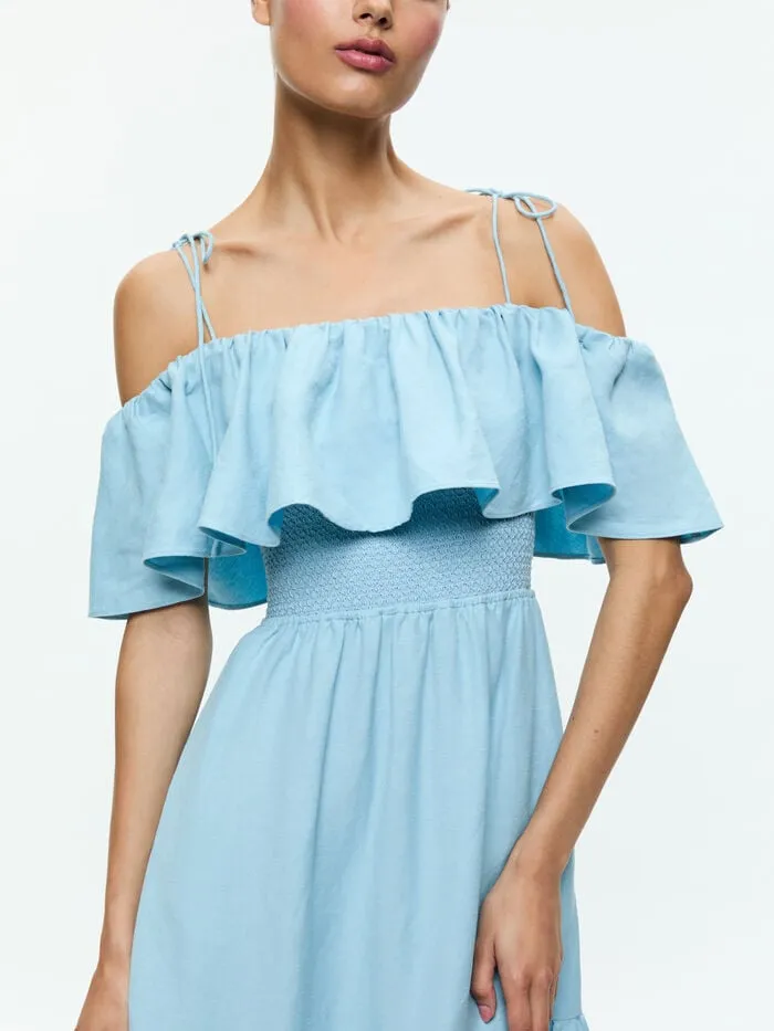 Alice Olivia DRESSES WOMEN KIA OFF THE SHOULDER TIERED MAXI DRESS Mineral Blue