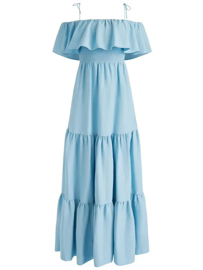 Alice Olivia DRESSES WOMEN KIA OFF THE SHOULDER TIERED MAXI DRESS Mineral Blue