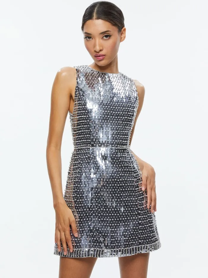 Alice Olivia DRESSES WOMEN LINDSEY EMBELLISHED MINI GOWN Silver