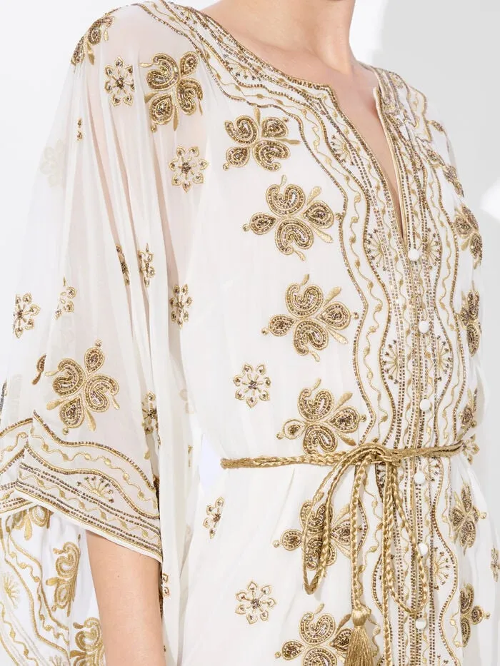 Alice Olivia DRESSES WOMEN MARVA EMBELLISHED MINI KAFTAN Off Whiteandpale Gold