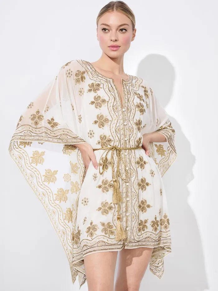 Alice Olivia DRESSES WOMEN MARVA EMBELLISHED MINI KAFTAN Off Whiteandpale Gold