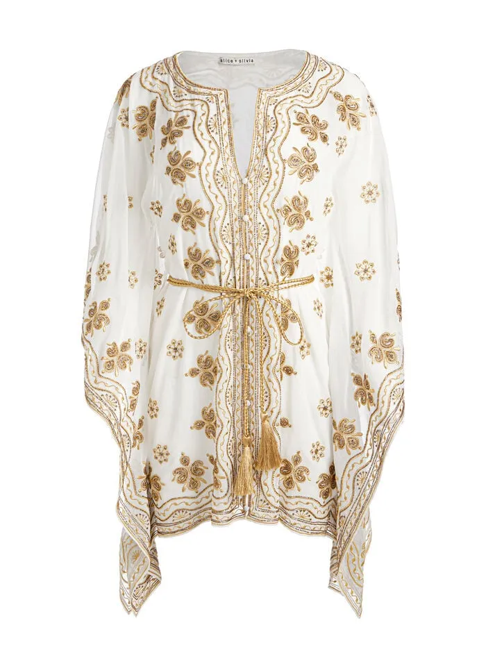 Alice Olivia DRESSES WOMEN MARVA EMBELLISHED MINI KAFTAN Off Whiteandpale Gold