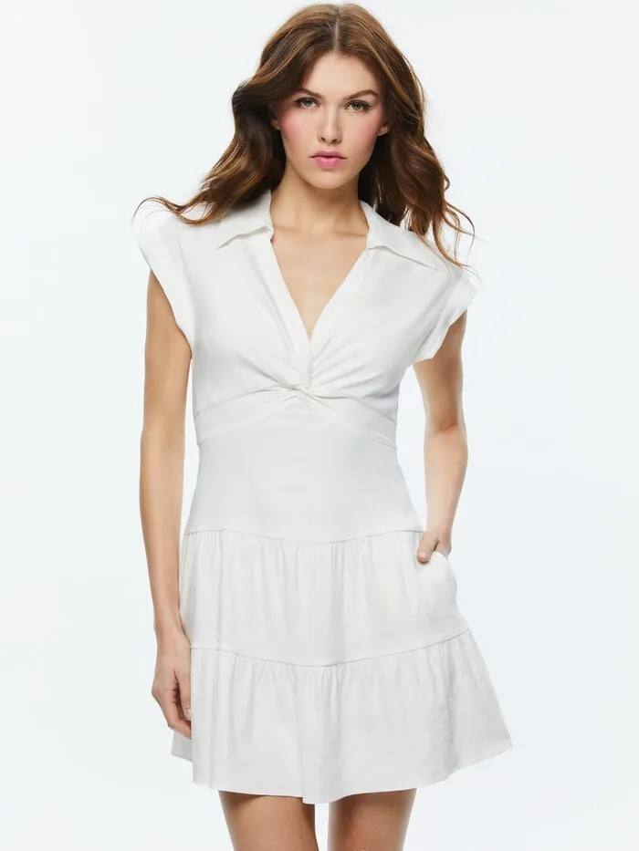 Alice Olivia DRESSES WOMEN MILA LINEN TWIST FRONT MINI DRESS Off White