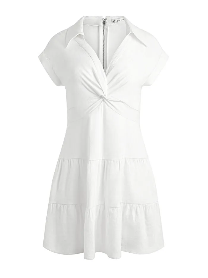 Alice Olivia DRESSES WOMEN MILA LINEN TWIST FRONT MINI DRESS Off White