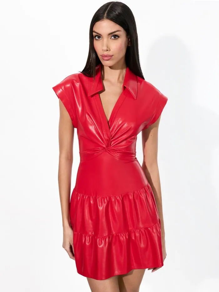 Alice Olivia DRESSES WOMEN MILA VEGAN MINI DRESS Bright Ruby