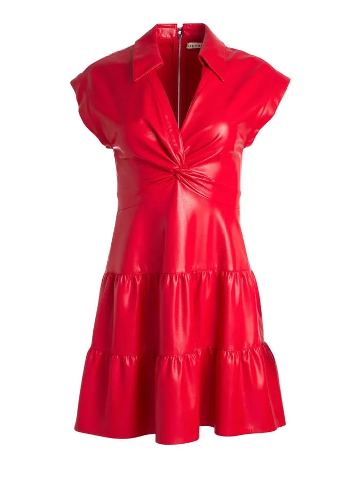 Alice Olivia DRESSES WOMEN MILA VEGAN MINI DRESS Bright Ruby
