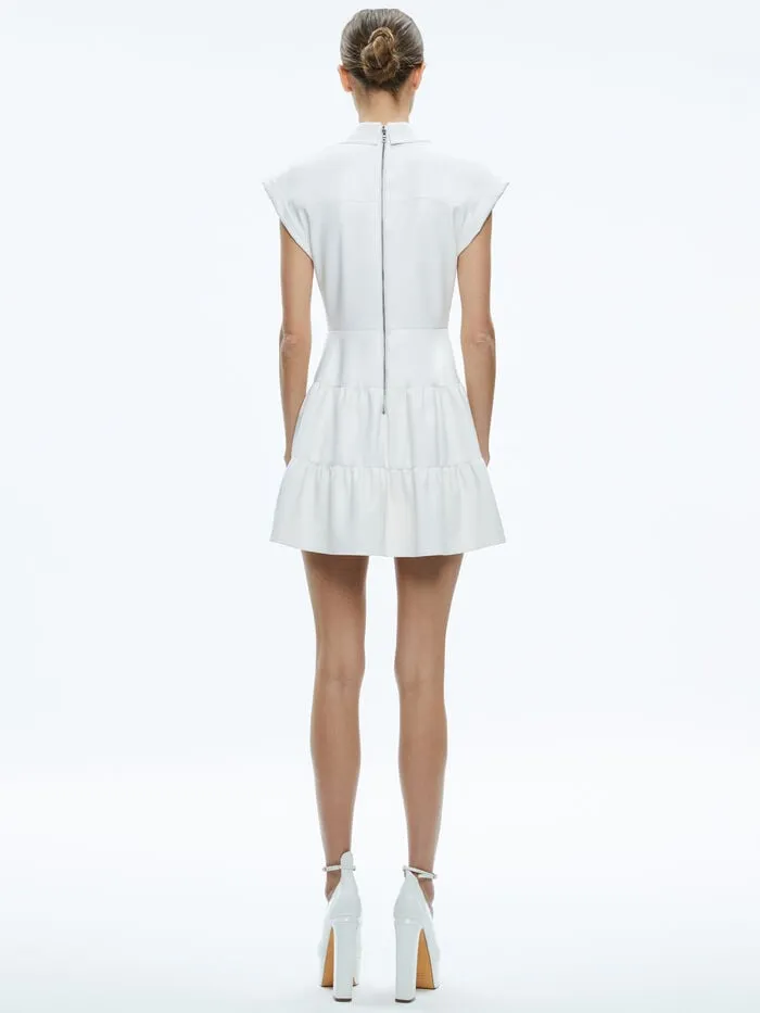 Alice Olivia DRESSES WOMEN MILA VEGAN MINI DRESS Off White