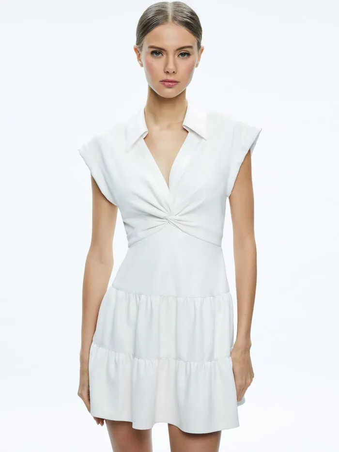 Alice Olivia DRESSES WOMEN MILA VEGAN MINI DRESS Off White