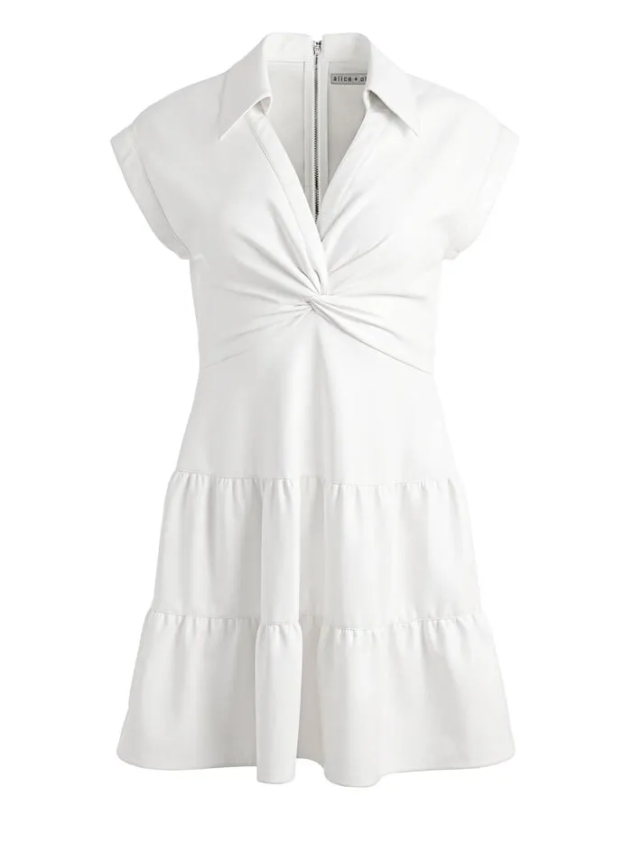 Alice Olivia DRESSES WOMEN MILA VEGAN MINI DRESS Off White